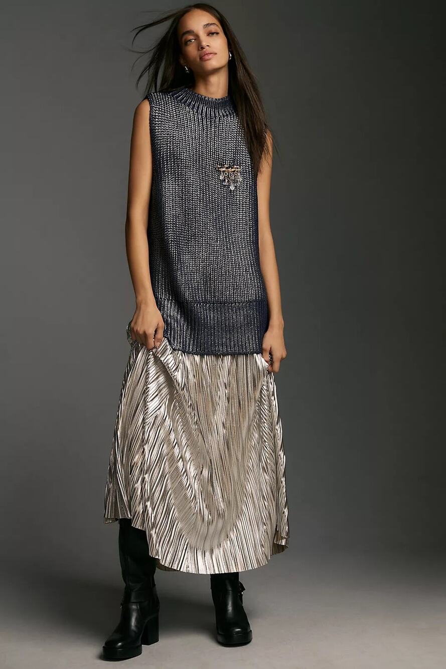 Pilcro by Anthropologie Oversized Foil Sweater Vest Sz S